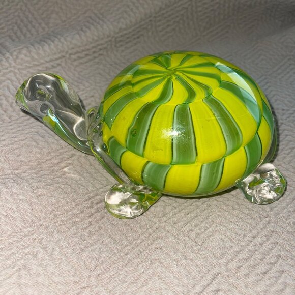 Heavy Blown Glass Turtle Green Hollow Decorative Collectible - Picture 1 of 6